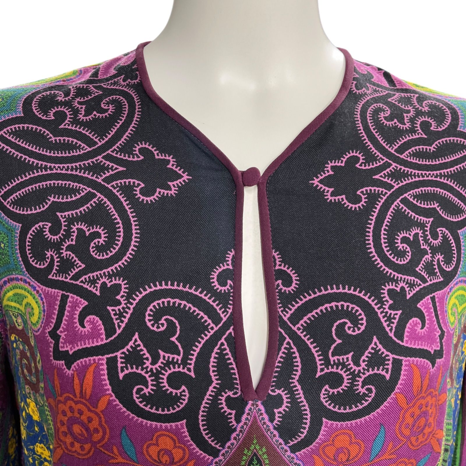 美品 エトロ ETRO 美しい花柄 ウール、シルク ワンピース 42