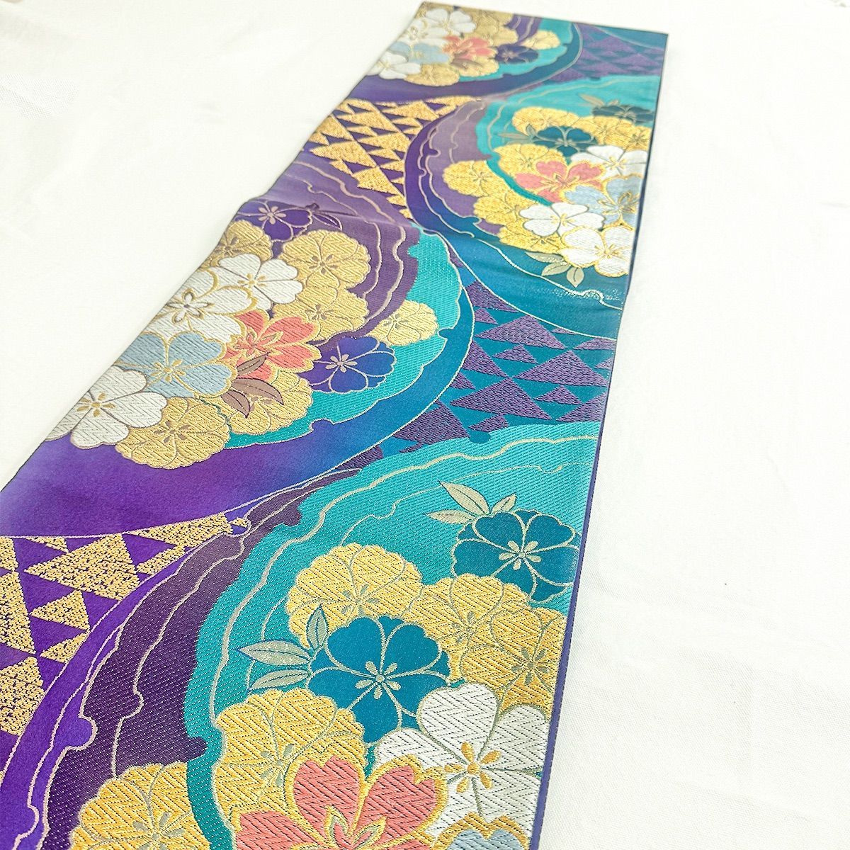 fuox6 正絹 豪華 袋帯 振袖 美品 紫地色 ガード加工 雪輪柄 - メルカリ 