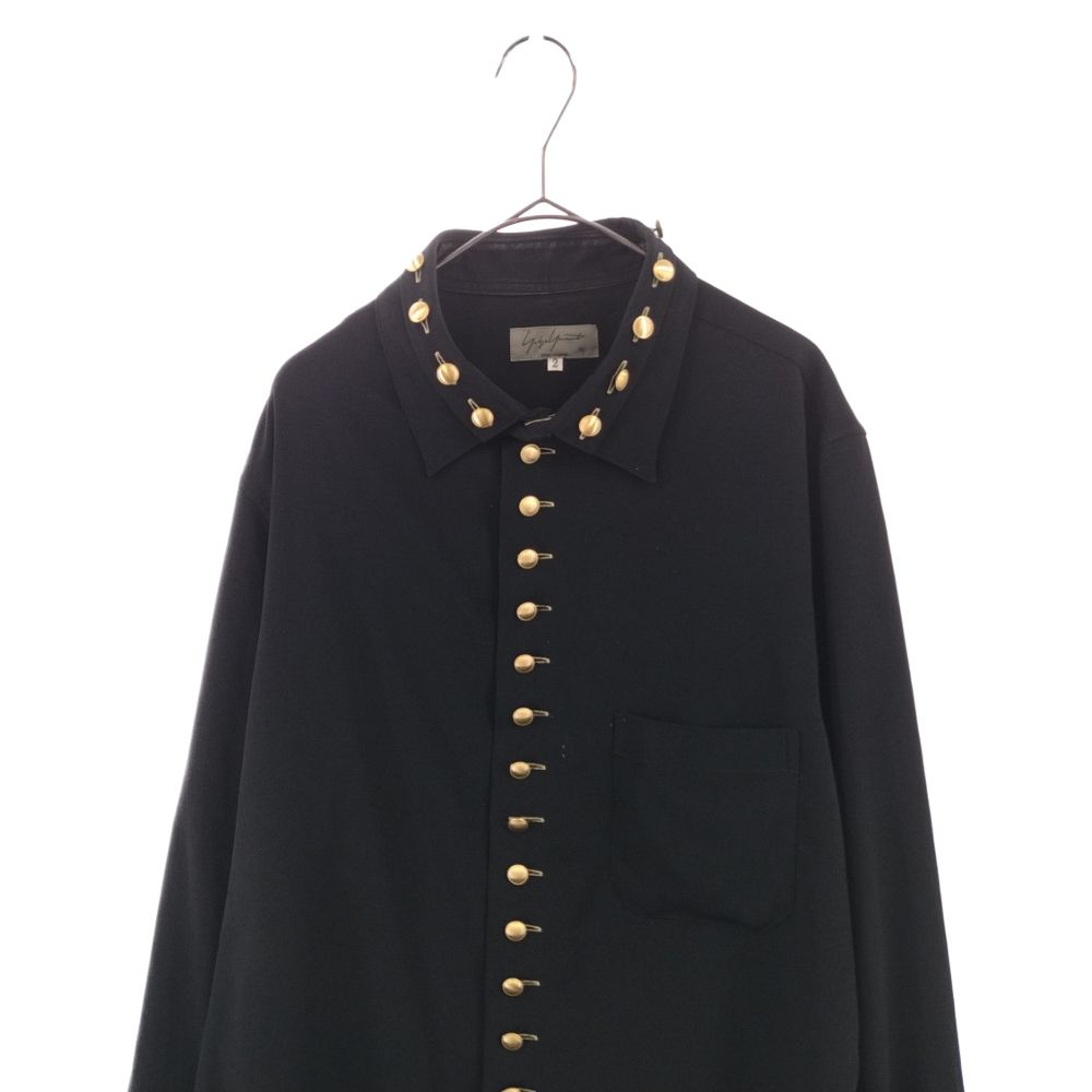 Yohji Yamamoto POUR HOMME (ヨウジヤマモト プールオム) 19AW GOLD BUTTON DOUBLE COLLAR  BLOUSE 金釦 ダブルカラーブラウス シャツ HC-B42-501 ブラック/ゴールド長袖シャツ - メルカリ