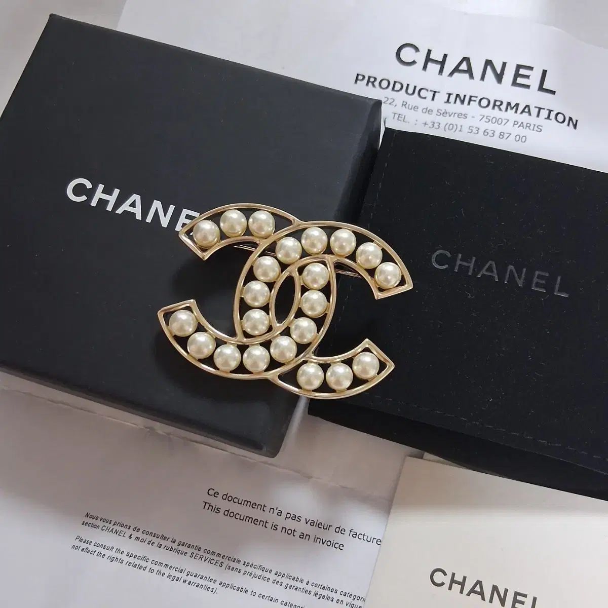 シャネル CC ロゴ パール 샴페인 GOLD ブローチ