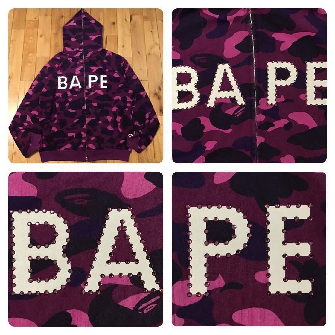 Purple スワロフスキー パーカー Lサイズ purple camo ラインストーン