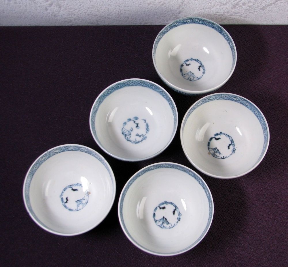 古伊万里 染付 蛸唐草文蓋物5客 幅：9.7cm 江戸後期/25h011