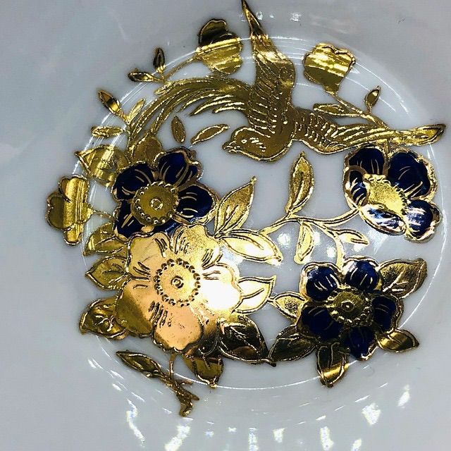 公式 オールドノリタケ 金彩瑠璃地 金盛上 花鳥図ボウル