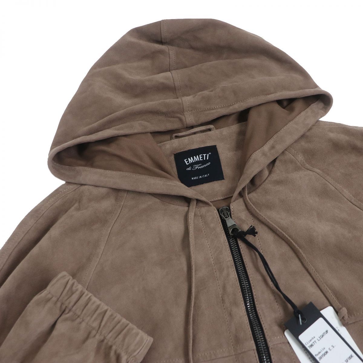 □EMMETI エンメティ 70677 スウェードレザー ゴートスキン WZIP ジップパーカー ジャケット ローズ 50 イタリア製