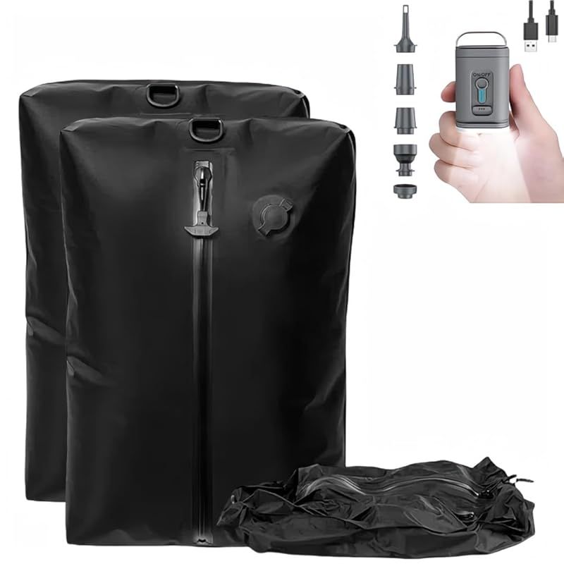 圧縮トラベルバッグ 電動ポンプ付き 圧縮袋 旅行 トラベルポーチ 真空圧縮バッグ 旅行便利グッズ 高密封 防水 衣類収納 省スペース トラベル 出張 吸引機 アウター 大きめ 吊り下げ 圧縮袋2枚＋ポンプ1個セット 1