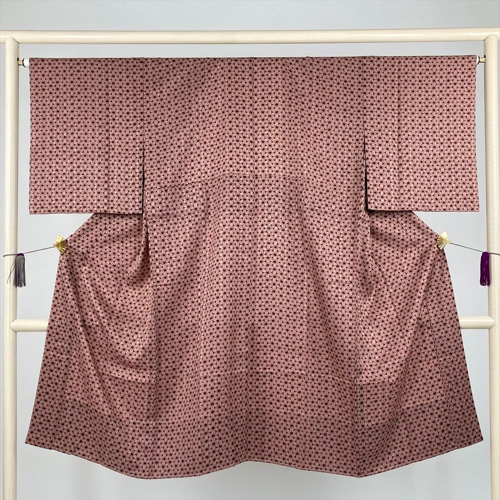 リユース襦袢 長襦袢 小豆 くすみピンク 麻の葉文様 絹 未洗い 身丈 117.5cm 裄丈 66.5cm MS4271