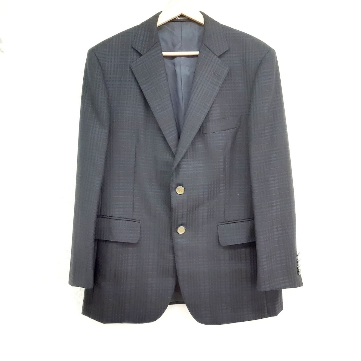 Aquascutum(アクアスキュータム) ジャケット サイズ94AB4 メンズ美品 - ダークネイビー 長袖/チェック柄/ネーム刺繍/春/秋 -  メルカリ