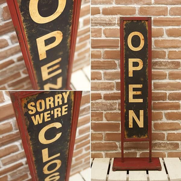 看板 OPEN オープン 開店 営業中 CLOSED クローズ 閉店 サインボード 自立式 スタンド カフェ レストラン 入り口 エントランス レトロ akz-13tw213a1f