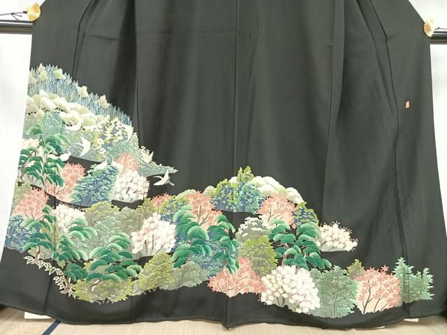 梅乃【069】正絹　黒留袖　美品　本加賀友禅　作家　鶴見保次　手描き友禅 梅乃【069】正絹 黒留袖 美品 本加賀友禅 作家 鶴見保次 手描き