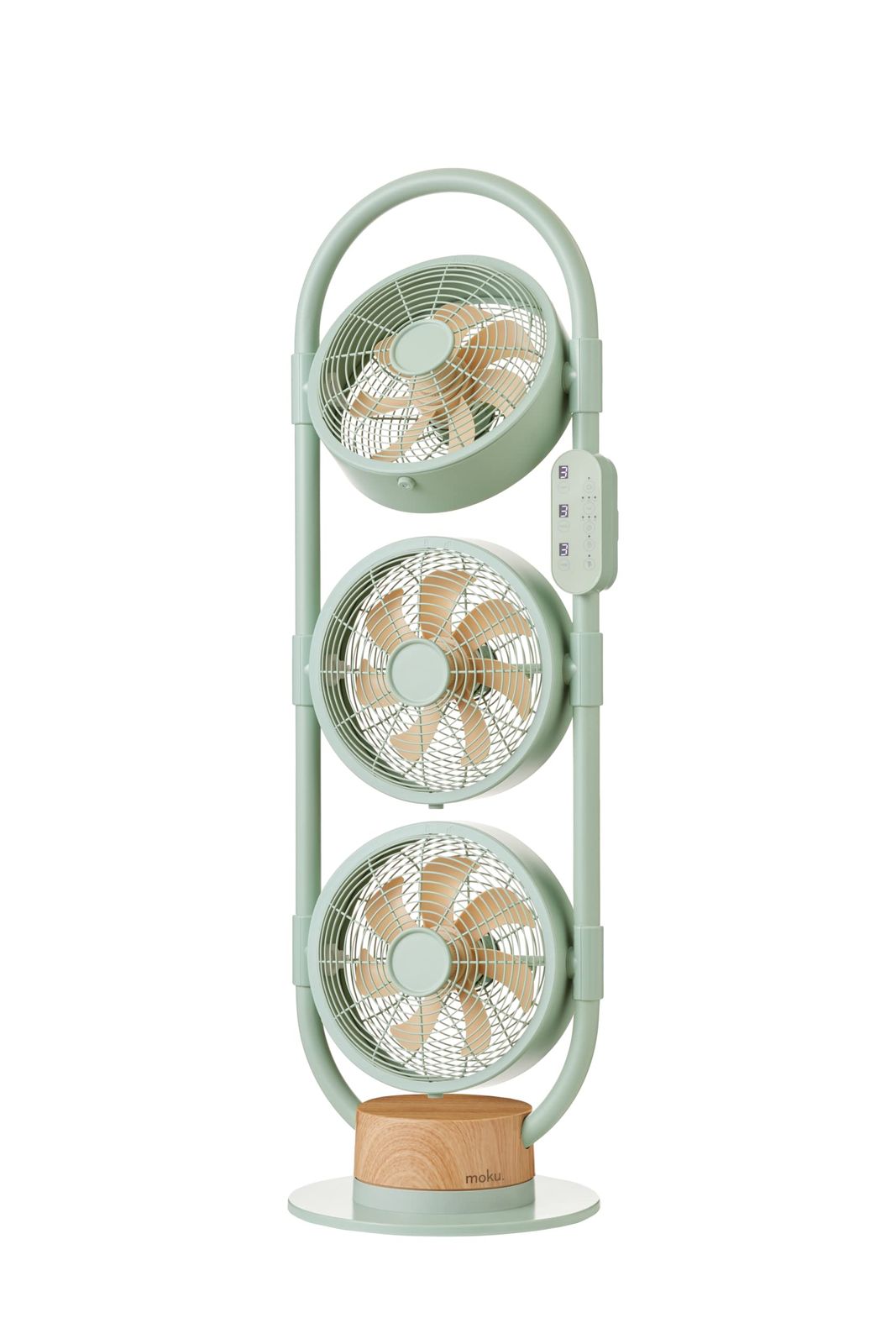 moku. DC3連マルチファン グリーン×木目 扇風機 サーキュレーター タワー型 縦型 リモコン リビング扇風機 フロアファン 送風機 換気 空気循環 部屋干し 室内干し