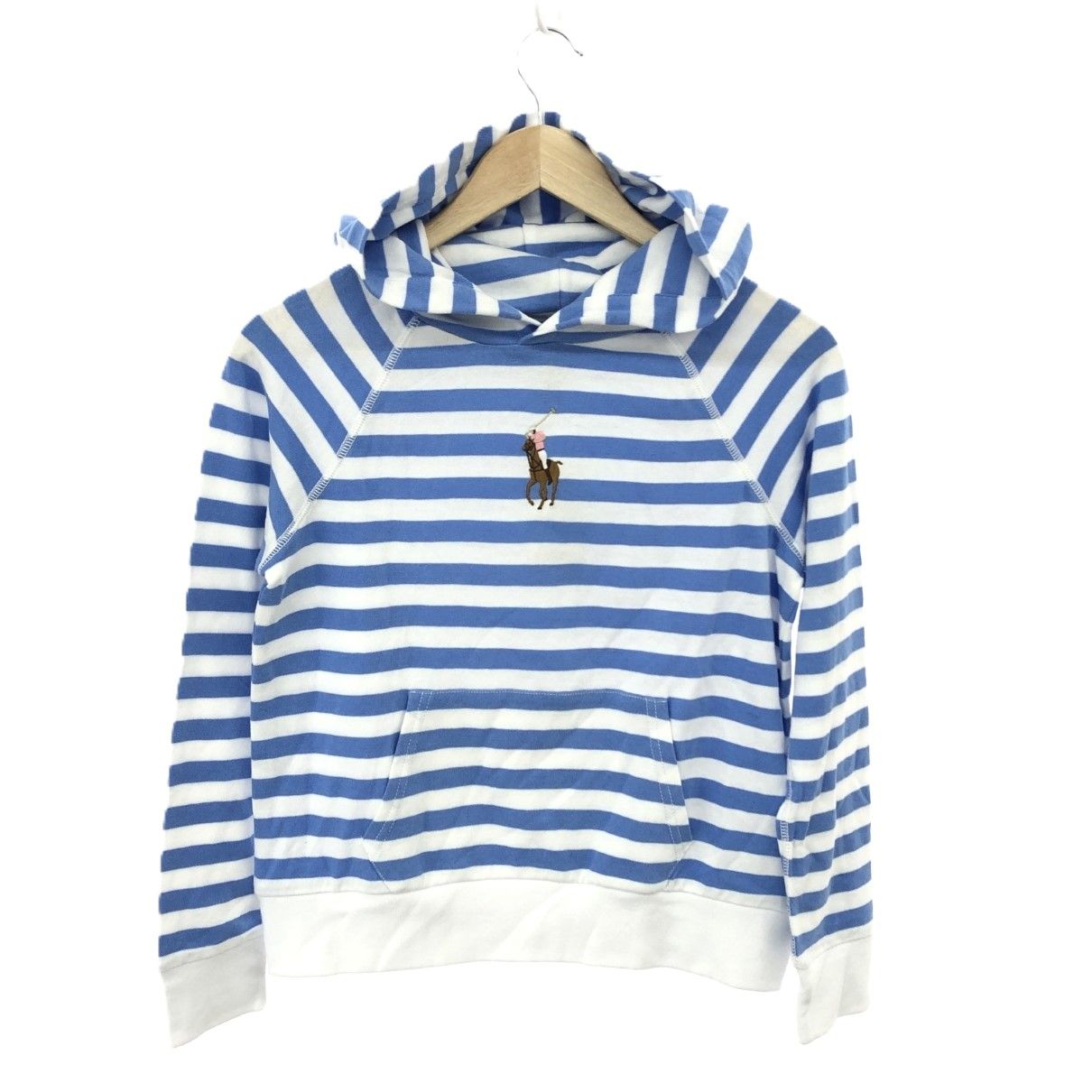 未使用品 POLO RALPH LAUREN ポロラルフローレン  ボーダープルオーバーパーカー サイズ:150cm  ブルー コットン キッズ 刺繍　240001107113