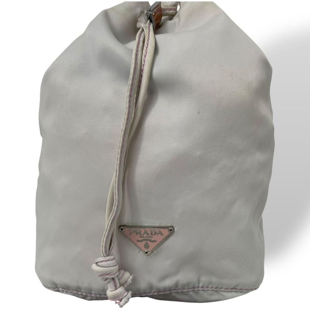 良品 4784 PRADA プラダ 巾着 ポーチ 三角プレート ナイロン グレー