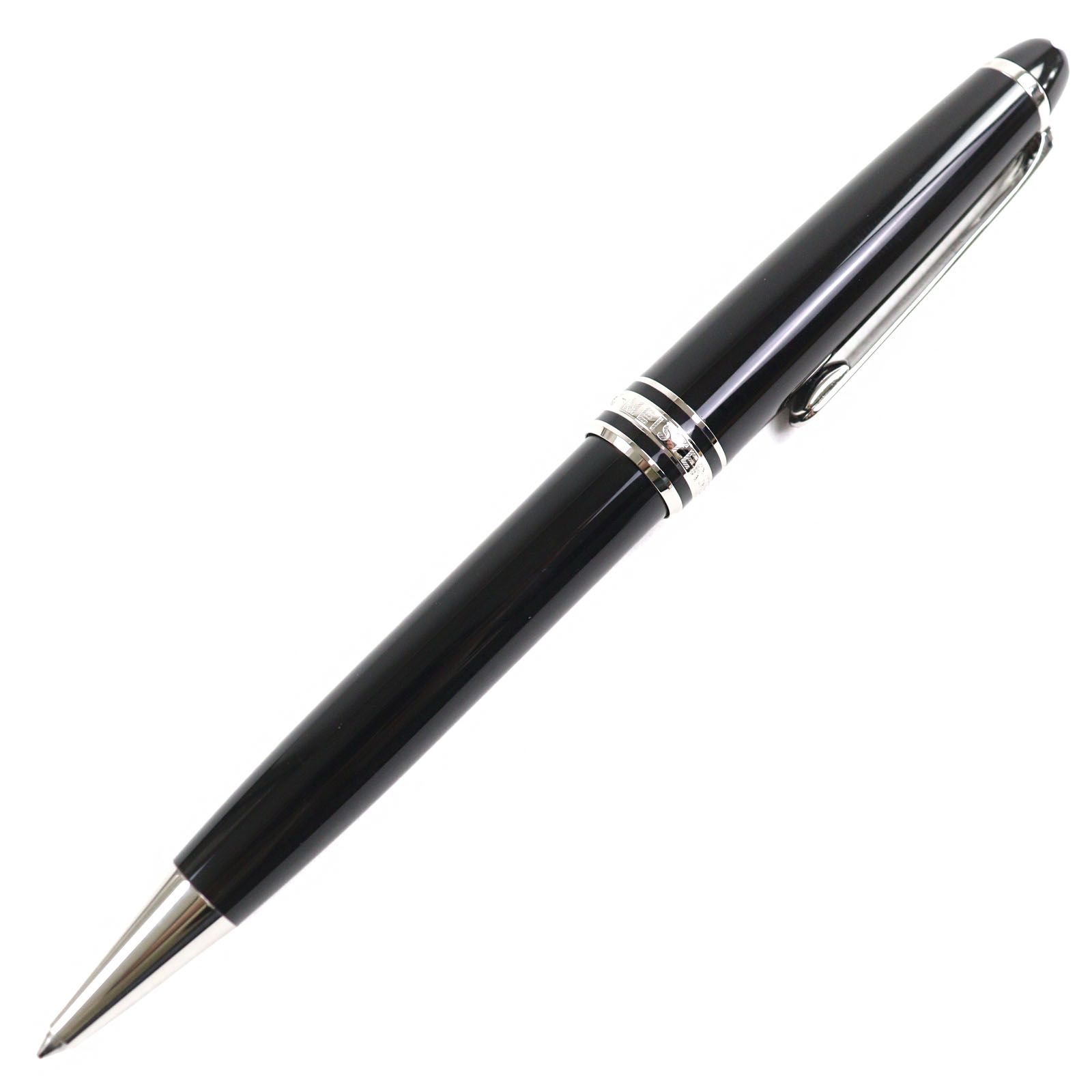○MONTBLANC モンブラン マイスターシュテュック クラシック メタル ロゴ刻印 ホワイトスター ツイスト式 ボールペン ブラック シルバー き ドイツ製 筆記 済み