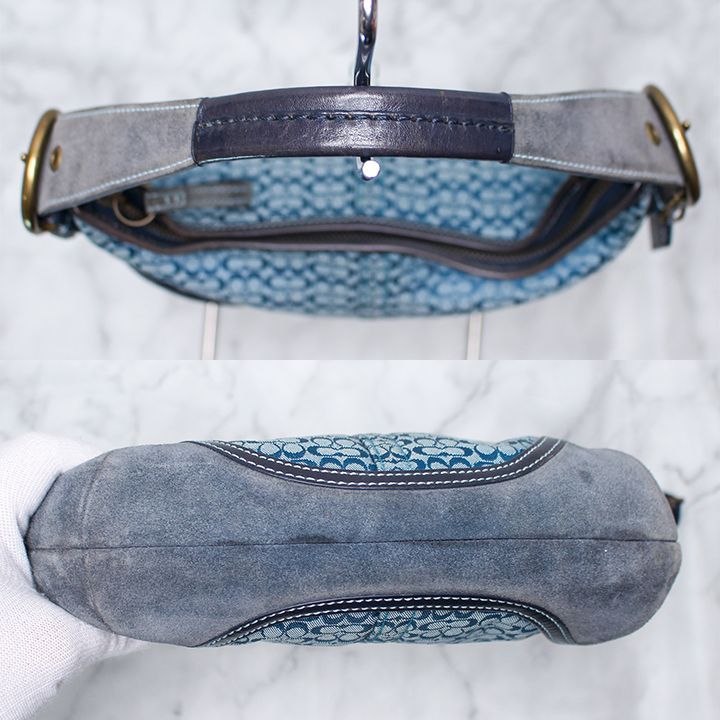 COACH コーチ ミニシグネチャー ハンドバッグ ショルダーバッグ 青
