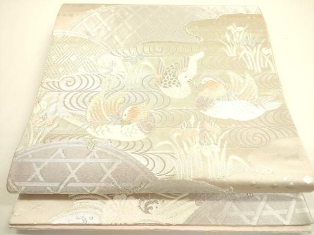 平和屋着物●両面　六通柄袋帯　花唐草文　間道　金糸　正絹　逸品　DAAZ4300cm 平和屋着物◎六通柄袋帯 唐織 鴛鴦草花文 金銀糸 正絹 逸品 DAAX1636op