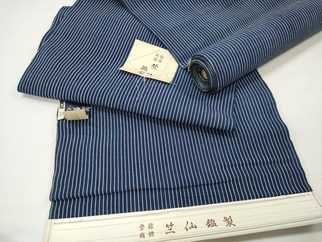 平和屋本店 夏物 竺仙鑑製 浴衣 反物 着尺 本藍染 縞 証紙付き 綿 ♥ DZAA11300kh5