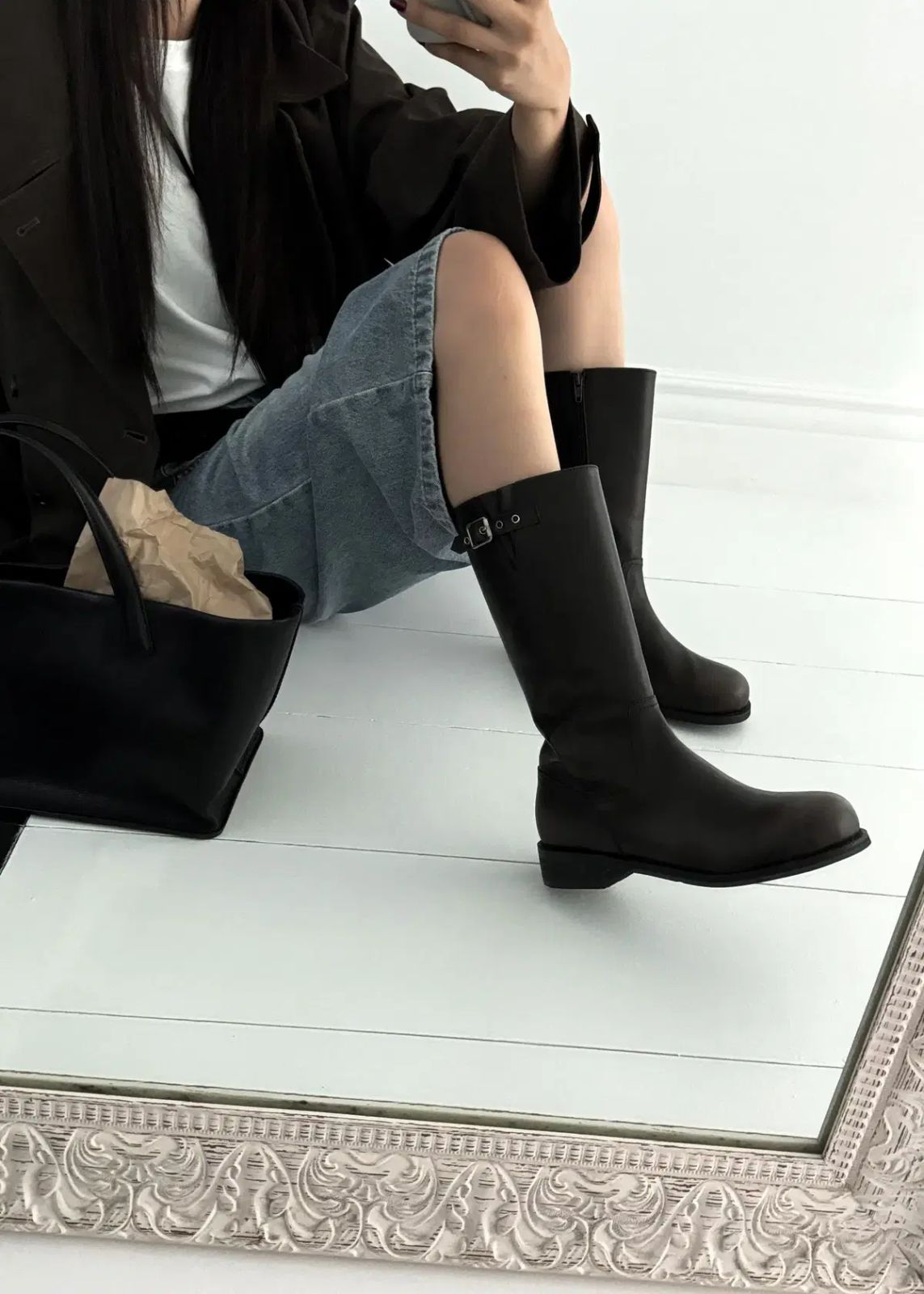 ＃ 1090 バックルハーフブーツ 3 5cm ハーフ ミドルブーツ-ブラウン 1 首輪