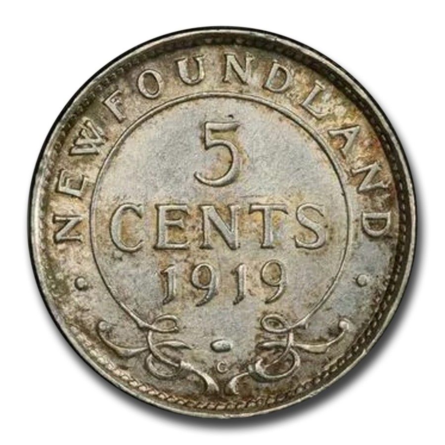 1919-C foundland Silver 5 Cents Victoria AU-55 PCGS