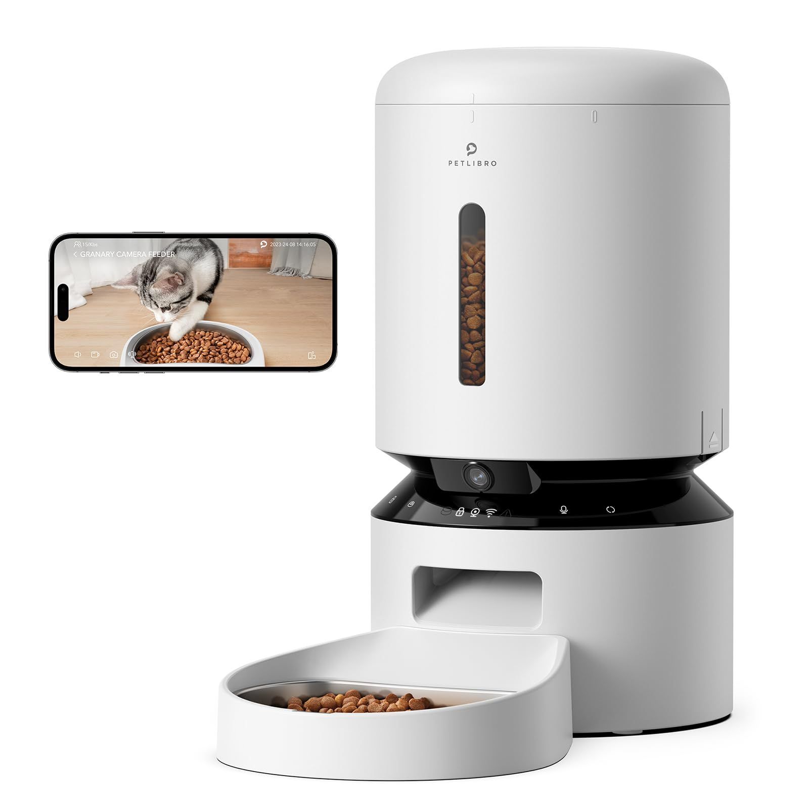 PETLIBRO 自動給餌器 猫 カメラ付き 自動餌やり器 1080P 暗視機能 スマホ遠隔操作 双方向会話 2.4G 5G WiFi対応 フード残量不足検知 詰まり防止センサー 動体検知 音声検知 ペット見守り 5L大容量 ホワイト