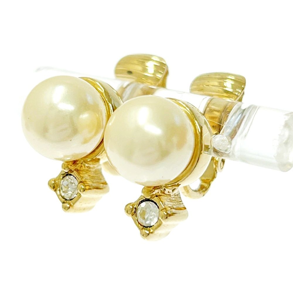 Christian Dior ラインストーン付きフェイクパールイヤリング 美品