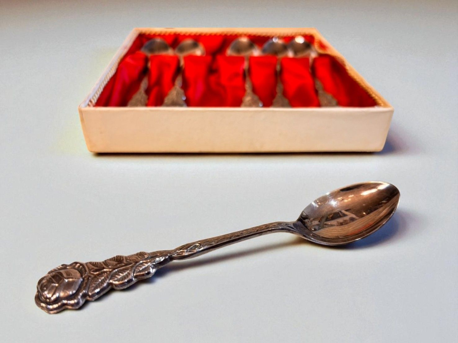 スプーンセット6本　ドイツ製　銀100g　KLEEBLATT ROSE 1959 Antique German Kleeblatt Rose 1959 Vintage Spoons and Forks