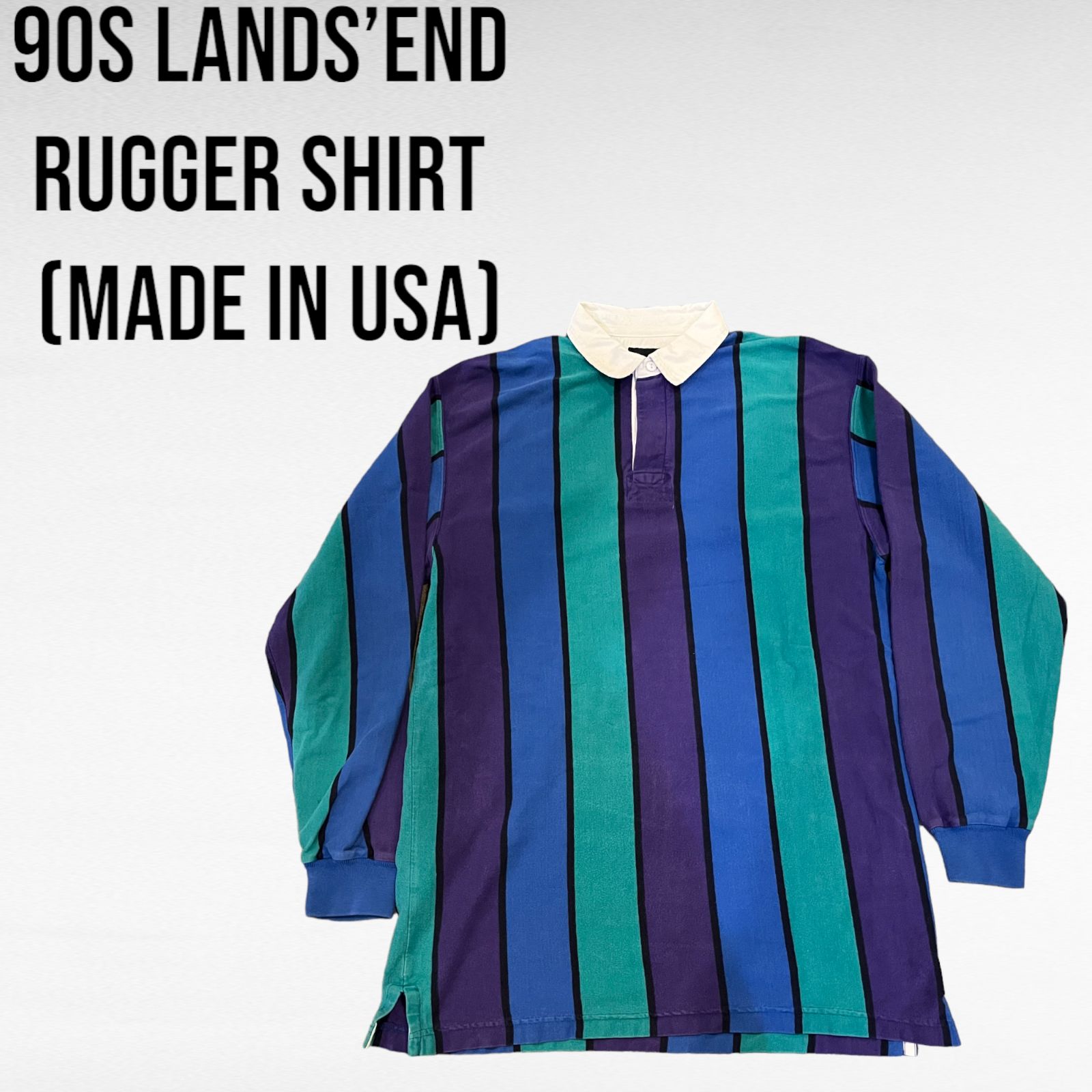 90s ランズエンド ラガーシャツ アメリカ製 LANDS'END rugger