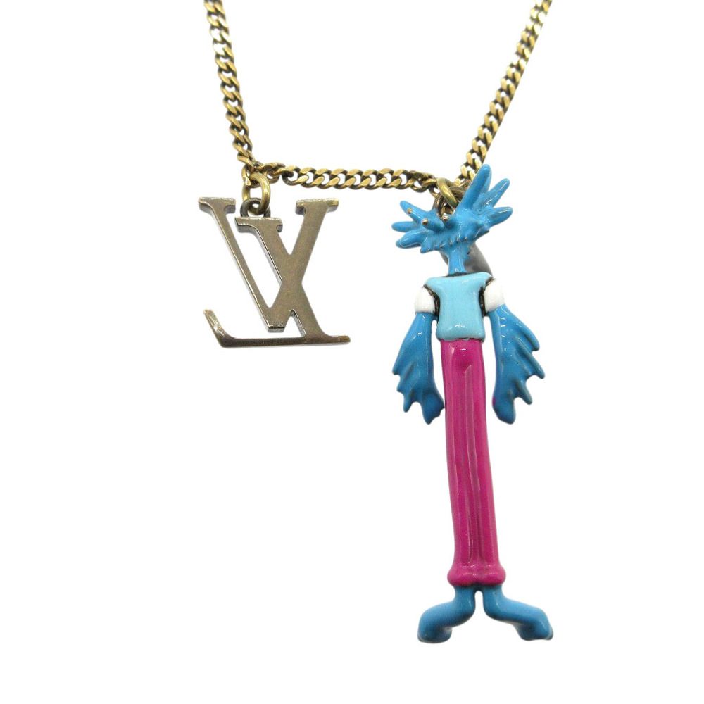 ルイ ヴィトン LVアニマルズ ズームくん MP2928 ネックレス メタル エナメル ゴールド ブルー ピンク LV 0419 LOUIS VUITTON