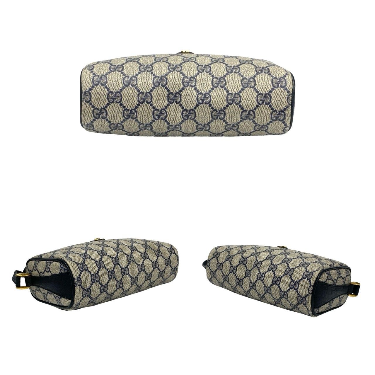 極 美品 GUCCI グッチ オールドグッチ ヴィンテージ シェリーライン GG ロゴ 金具 レザー ショルダーバッグ ポシェット ネイビー 33629