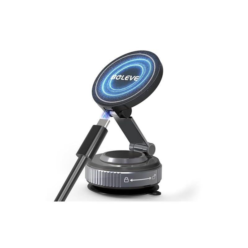 2025新登場 15W急速充電 スマホホルダー 車 ワイヤレス充電 マグネット ナノジェル吸盤 360°回転 MagSafe 車載ホルダー 超強N55磁石 折りたたみ式 カー用品 片手操作 非MagSafe機種OK 吸盤水洗いOK 革もOK 跡 1