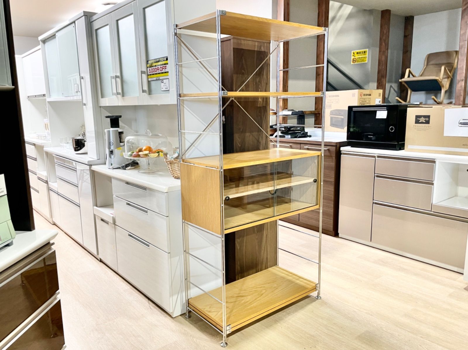 ステンレスユニットシェルフ・オーク材・カップボードセット