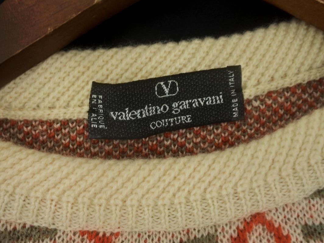 VALENTINO GARAVANI バレンティノガラバーニ ウール100% 総柄 ニット セーター sizeL/アイボリーｘ赤ｘカーキ ◇■◎メンズ