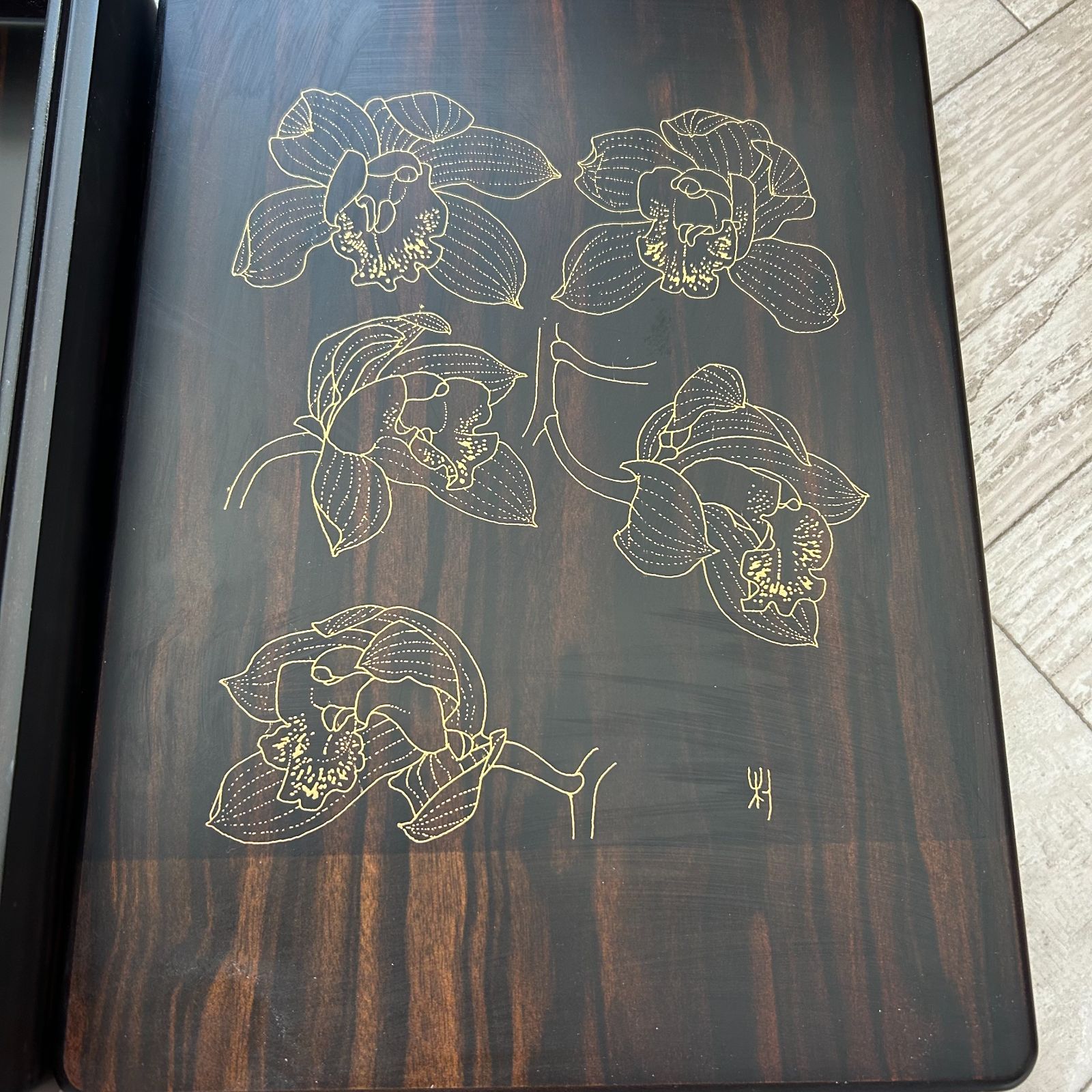 時代 総梨地 桜山水風景蒔絵 文台 平卓 書道具 木箱 漆芸 木製【MA628】 時代 総梨地 桜山水風景蒔絵 文台 平卓 書道具 木箱 漆芸 木製