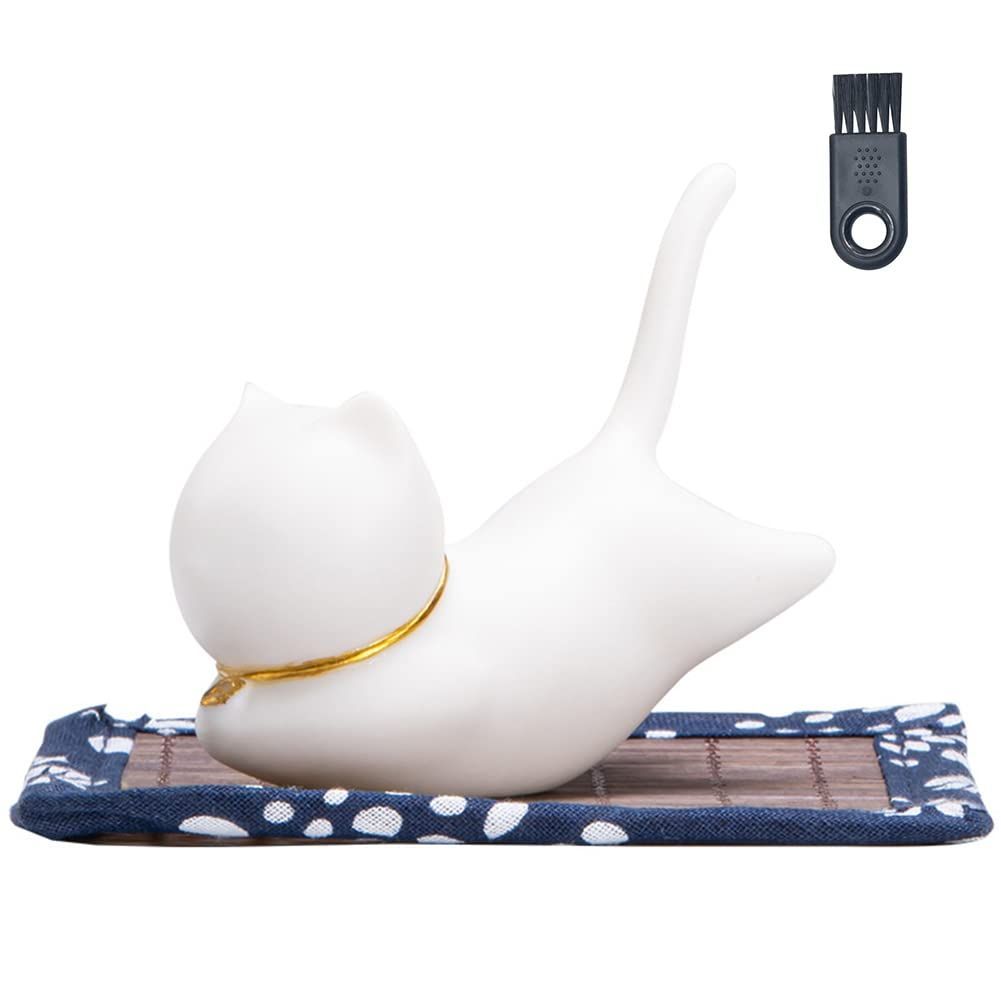 【色:白】猫 お線香立 マット付 かわいい ブラシ付 セラミック おしゃれ お香