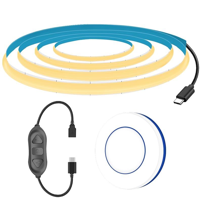 【MDee】COB テープライトLEDストリップライトフレキシブル 幅5mm 5V 4000K、3m TYPE-Cに接続両面テープ貼付け式 折り畳み可能なライトバー ワイヤレスリモコンスイッチ 一つのリモコンで複数のライトを制御 寝室 キッチン 家庭 オフ 0