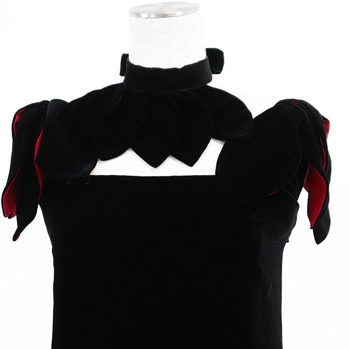 Christian Dior クリスチャンディオール ロングワンピース BOUTIQUE ブティック ベルベット シルクブレンド サイドファスナー バイ ノースリーブ ドレス リボンタイ付属 レディース サイズ表記なし ブラック レッド 黒 赤