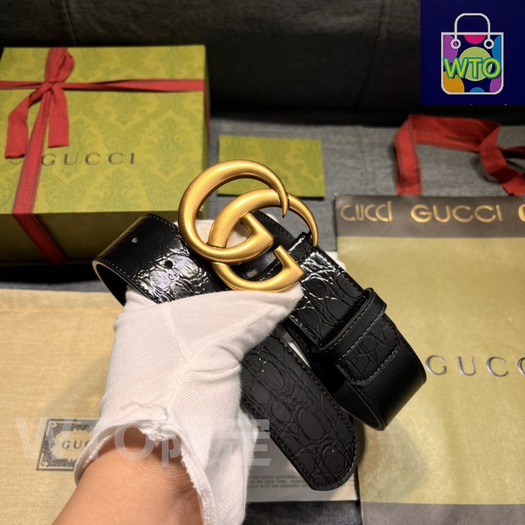 今日特価】GUCCI New Model ブラックレザーベルト with GG