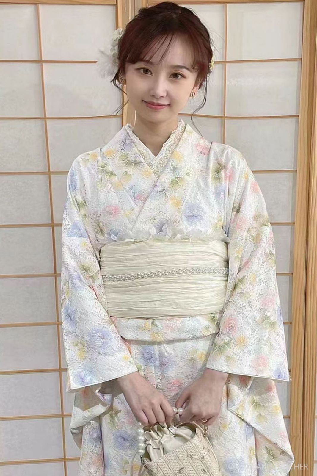 振袖 浴衣 レディース 着物 レース ダブル 裏地付き 小紋 花柄