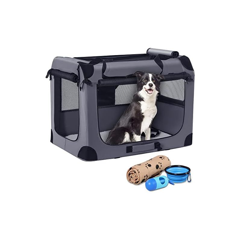 Petprscoソフト折りたたみ式犬用クレート 頑丈耐久81x58x58cmセンチメートルポータブル旅行犬クレート 柔らかい毛布 ドッグボウルとうんち袋と犬のエンクロージャ 中型犬用 屋内と屋外の使用 1