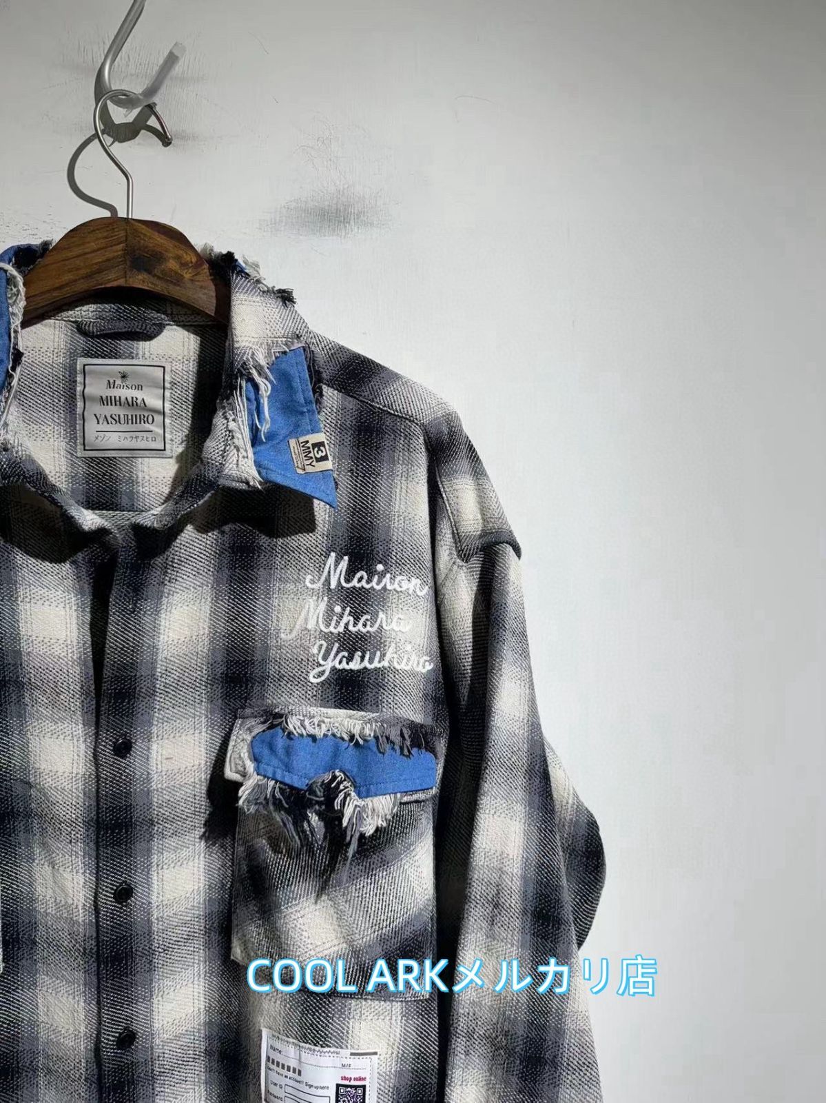 ミハラヤスヒロ 24SS フード付き ブラック ホワイト チェックネルシャツ ミハラヤスヒロ 24SS フード付き ブラック ホワイト チェック