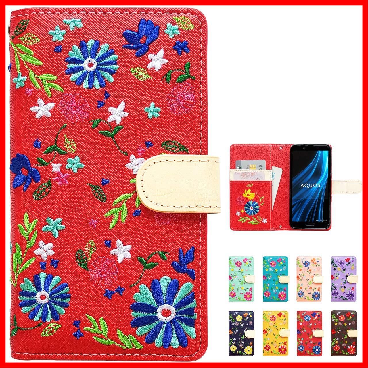 【新着商品】ちょいヌメ花刺繍 スマホケース 手帳型ケース 手帳ケース ギャラクシー SMA233C SC56C SM-A233Cカバー SM-A233Cケース SCG18カバー SCG18ケース レッド SC-56Cカバー SC-56Cケース カバー ケー