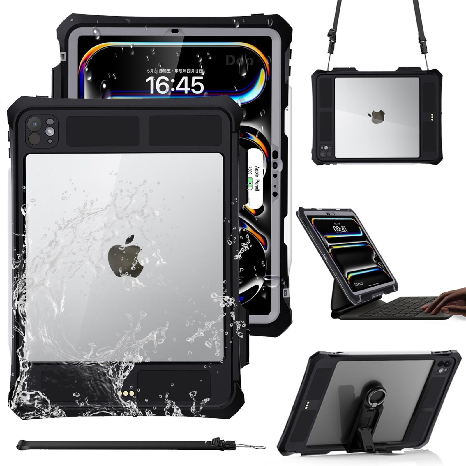 数量 防水ケース M4 2025 11インチ iPad Pro 第5世代 Pro お風呂ケース IP68防水規格 耐衝撃 Pencil Pro|USB-C対応 スタンドとストラップ付き Face ID認証とMagic iPad Keyboardに対応