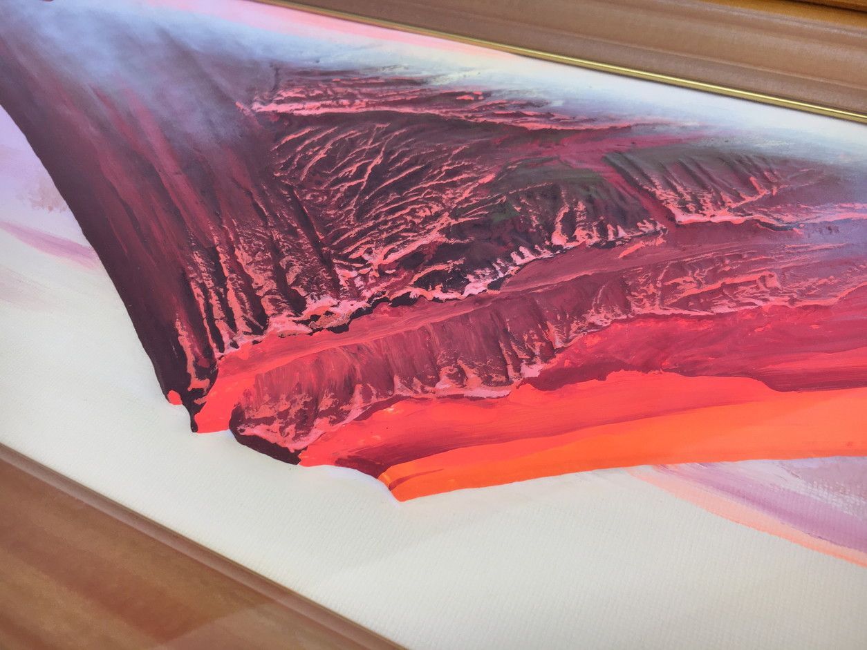 赤富士 額装品 額サイズ約90×40cm 百瀬善明 富士山立体画 盛り