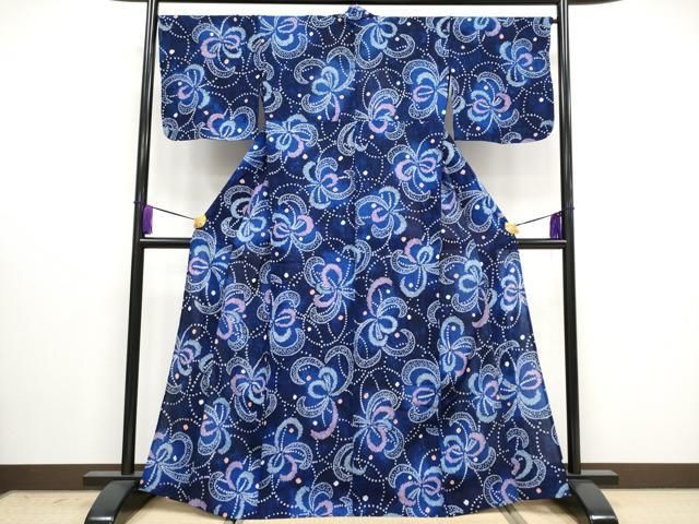 平和屋着物□極上 紬 藍染 市松 逸品 DZAA7621kh5