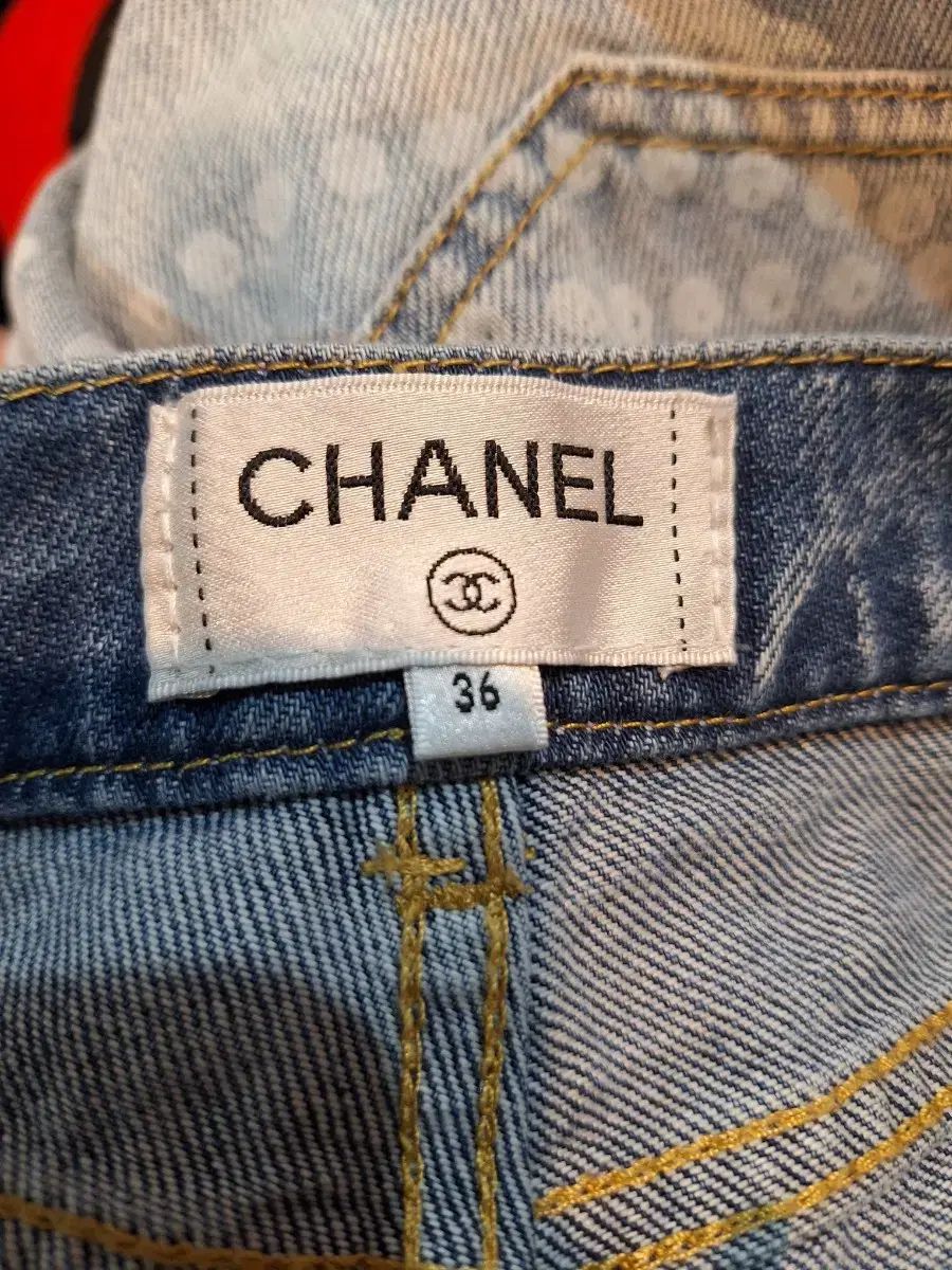 CHANEL(シャネル ) CC ロゴ パール プリント ワイド デニム 36