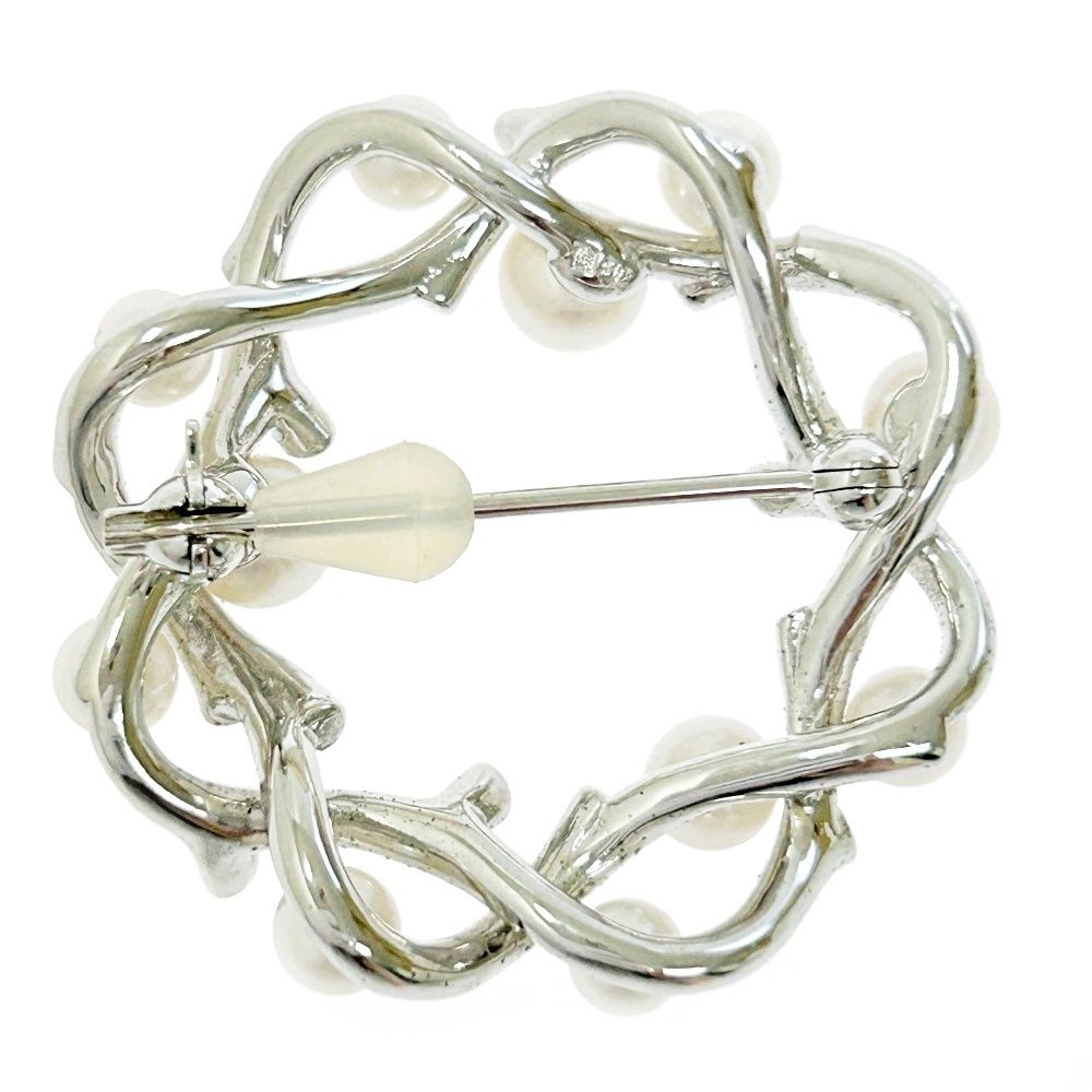 MIKIMOTO ミキモト リボンモチーフ ブローチ シルバー/パール3粒