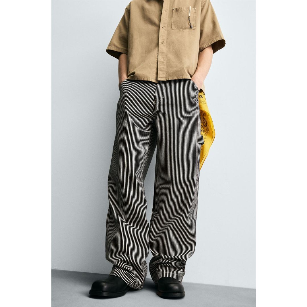 【ZARA】40！ストライプ柄リラックスフィットパンツ● ZARA］ストライプ柄リラックスフィットパンツ (ZARA/デニム