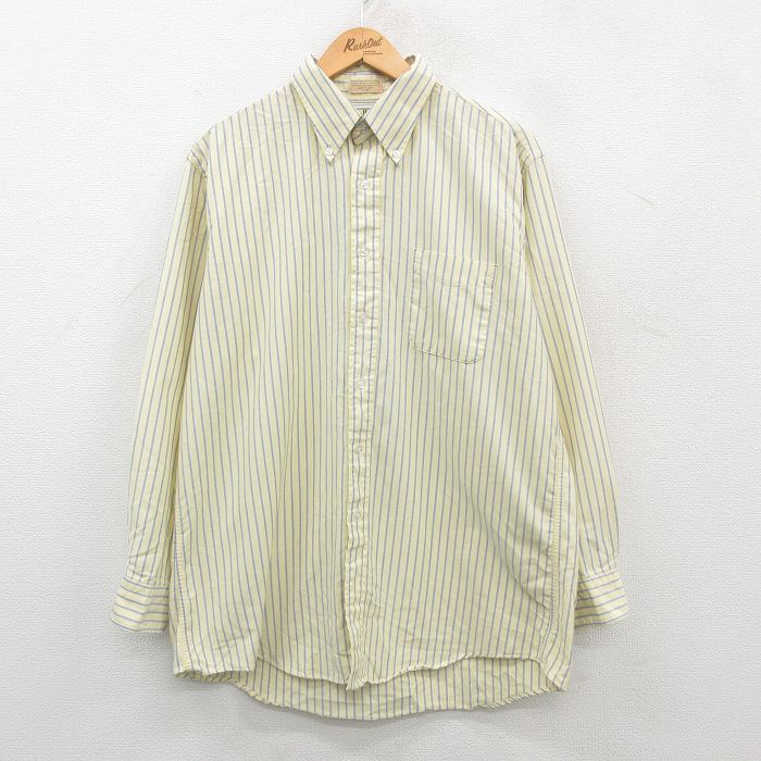 XL/古着 エルエルビーン LLBEAN 長袖 ブランド シャツ メンズ 80s オックスフォード 大きいサイズ ボタンダウン 黄他 イエロー ストライプ 