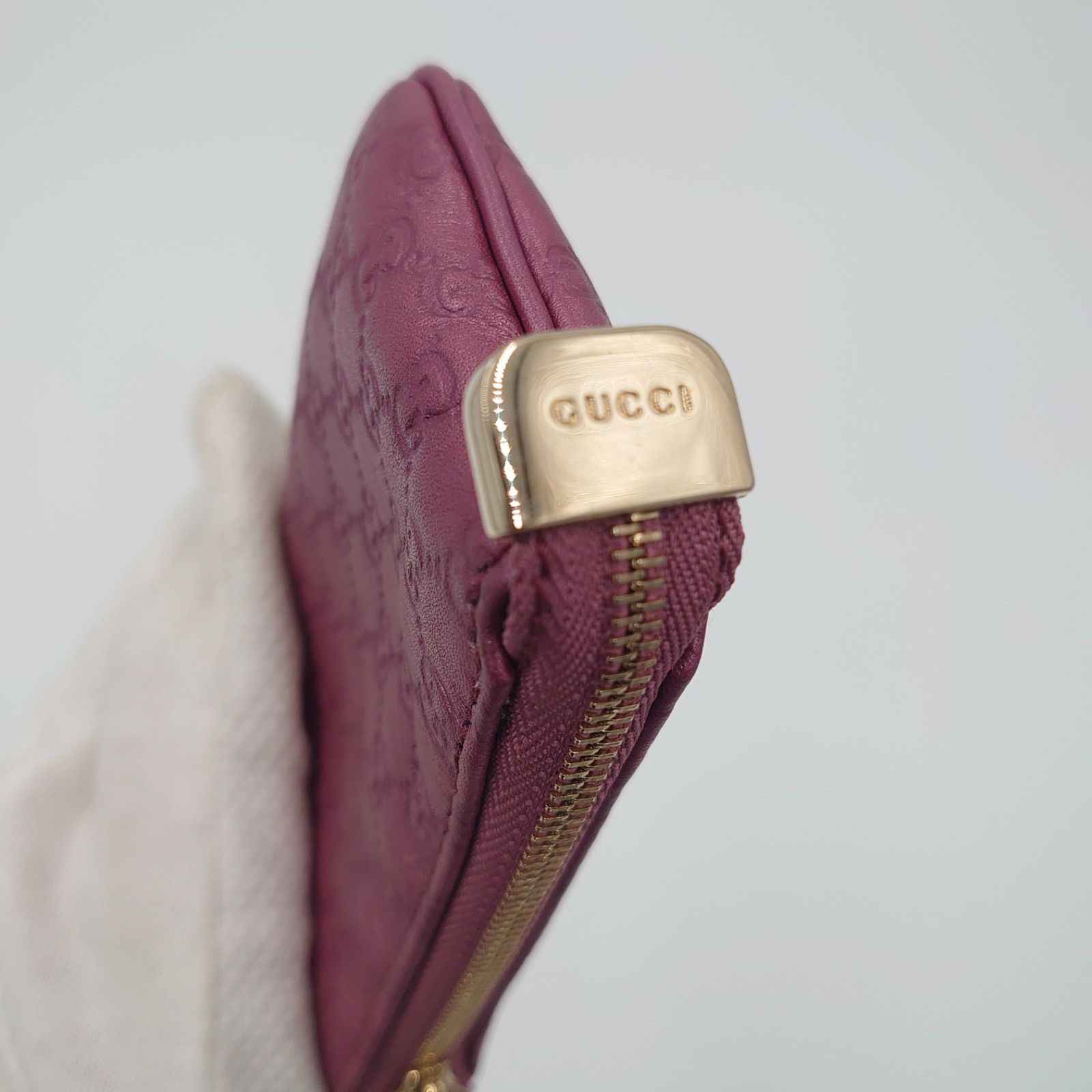 GUCCI グッチ GGマイクロシマレザー キーリング付き ピンク コインケース