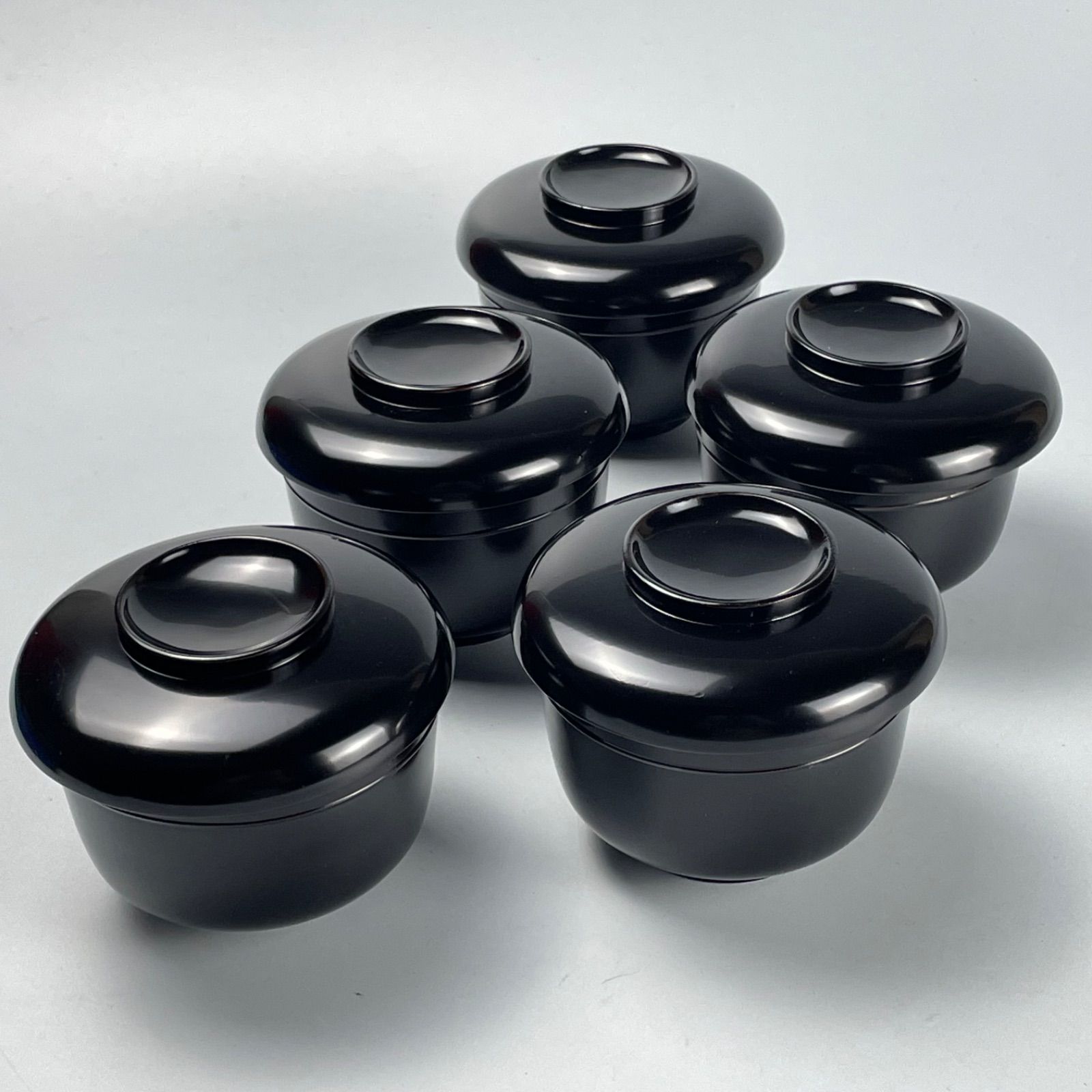 688 黒塗り　木製本漆塗り　漆器　骨董　アンティーク　お椀　坪椀　5客セット