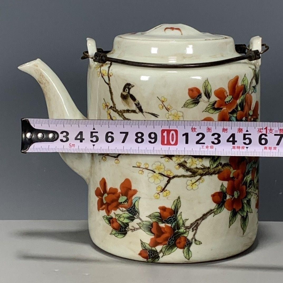 大清同治パステル花卉図提梁壺 景徳鎮 陶磁器 現代工芸品 美術品